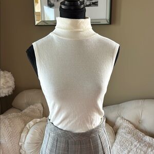 Zara White Sleeveless Turtleneck Tank Top